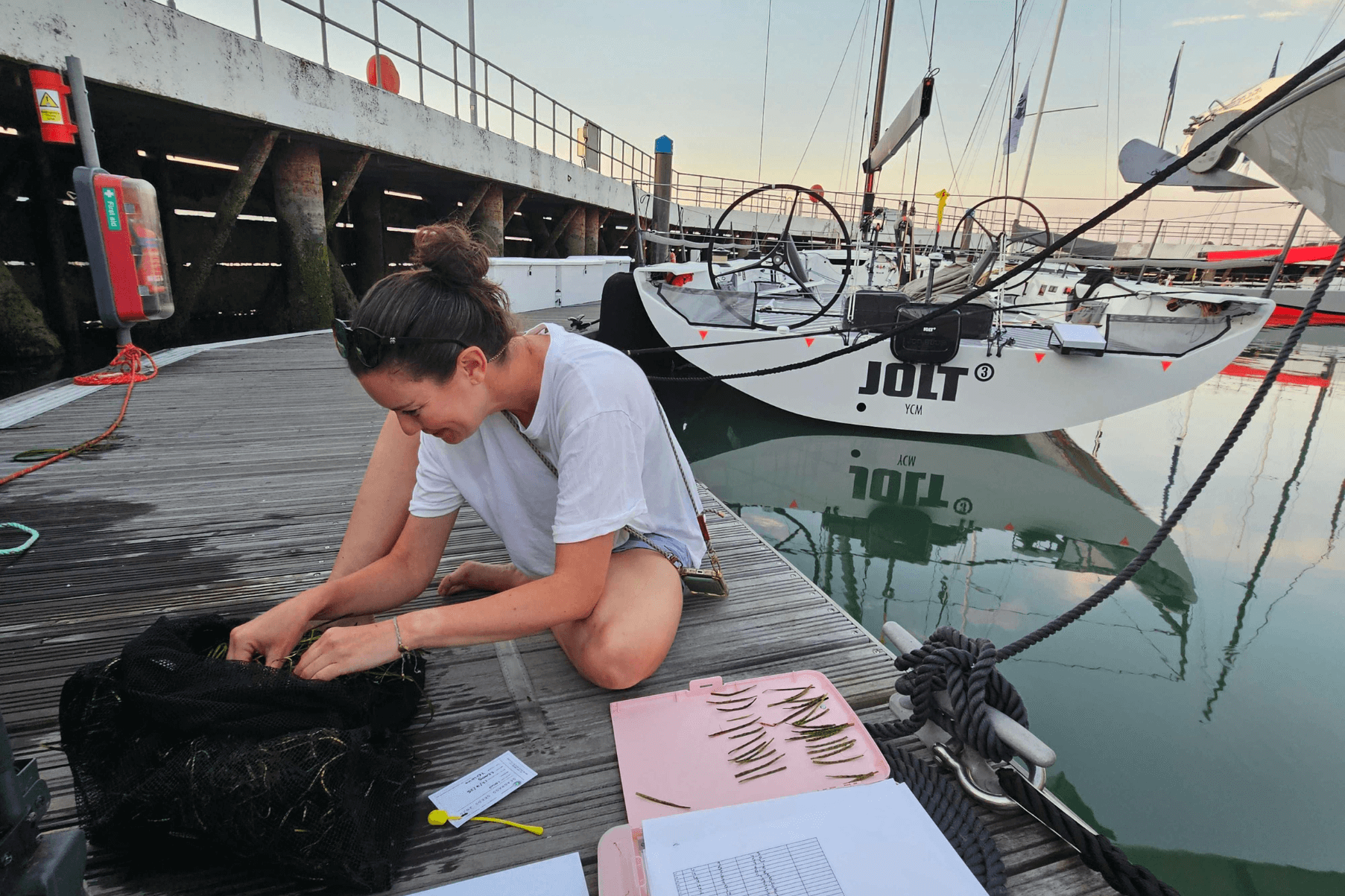 Solent Restoration Lead Anouska Mendzil sampling seeds collected