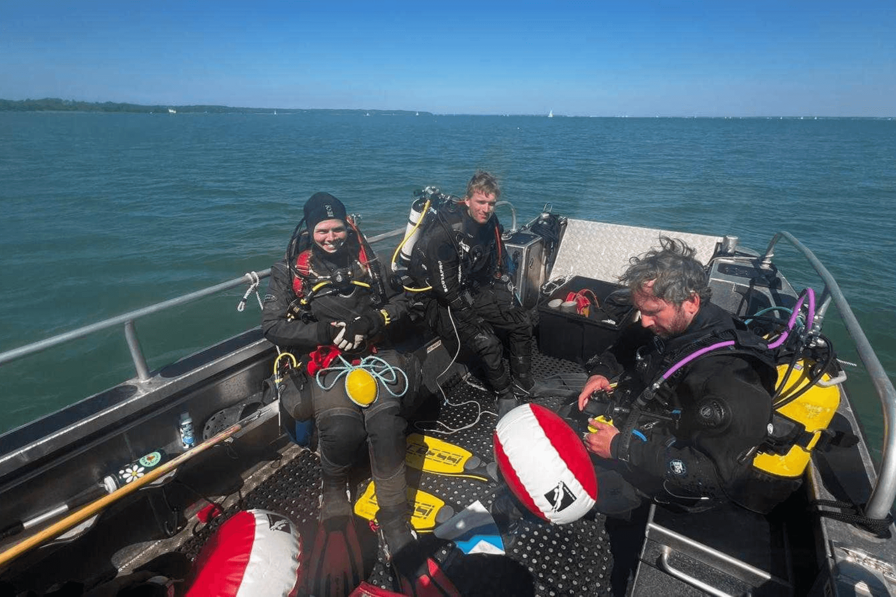 Dive team aboard Gwen, preparing for seed collection