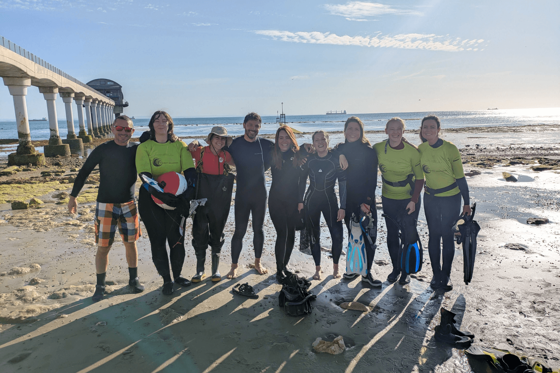 Members of the Project Seagrass team at Bembridge with members of The Seagrass Consortium