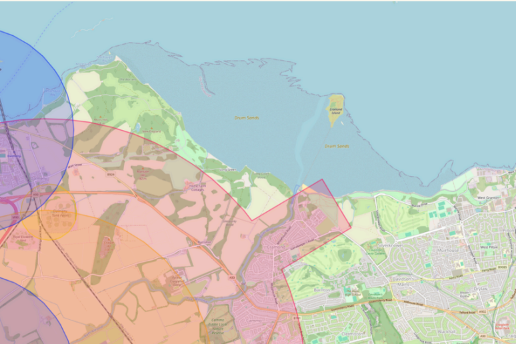 Drone map of the Scottish coast, near and around Drum sands