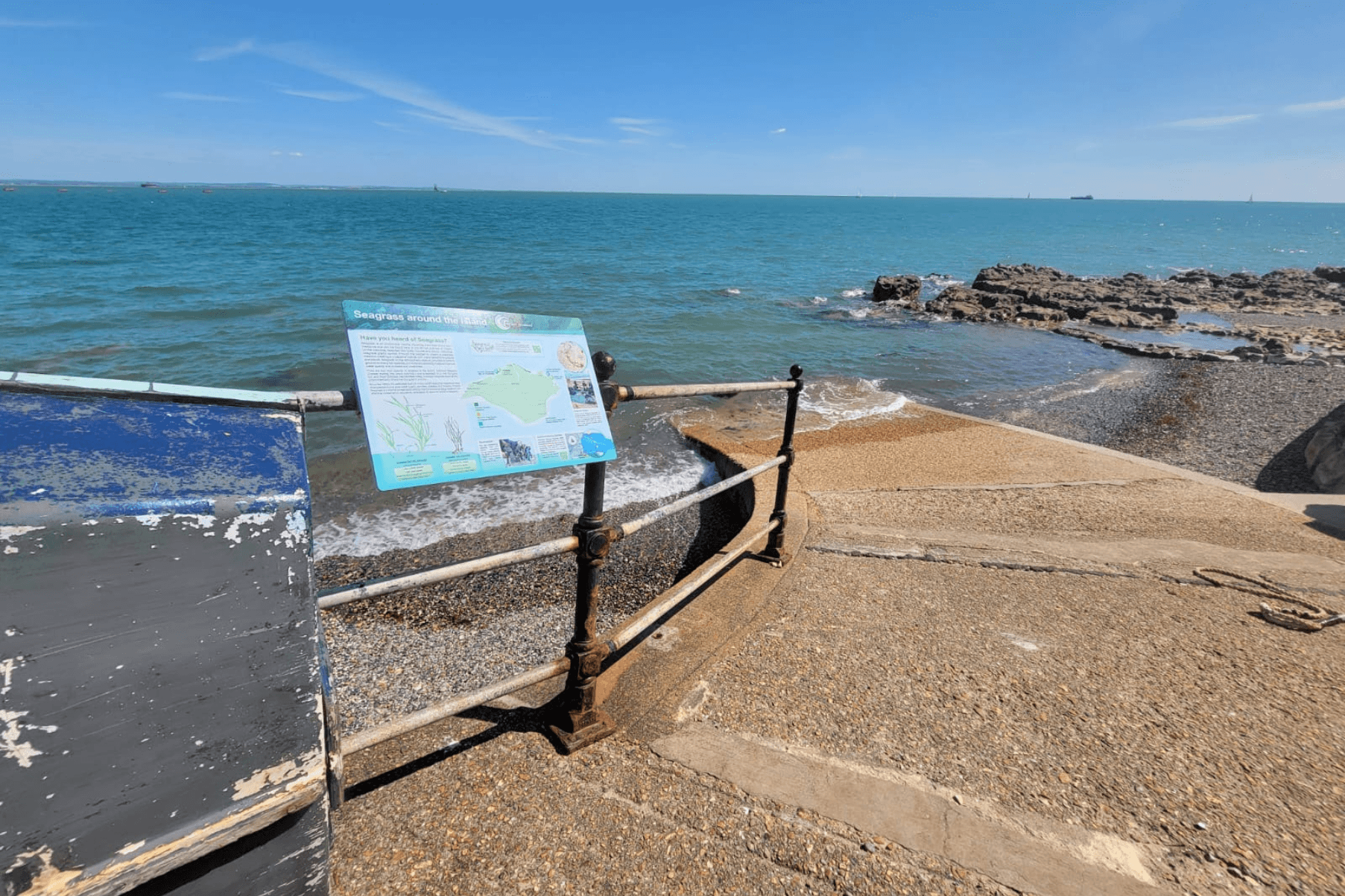 A new seagrass information sign installed on the railings at the slipway at Seaview.