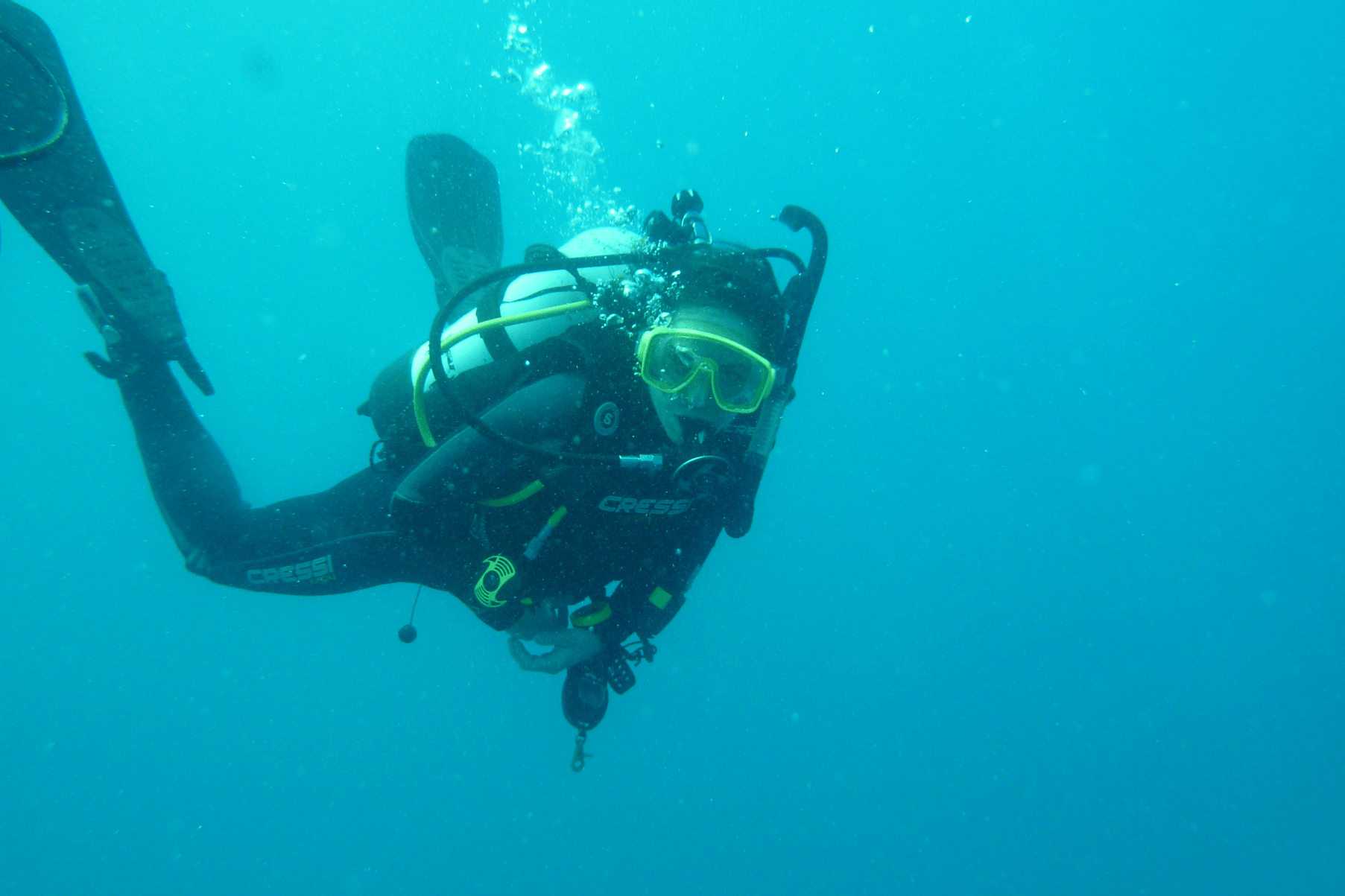 Ally is scuba diving.