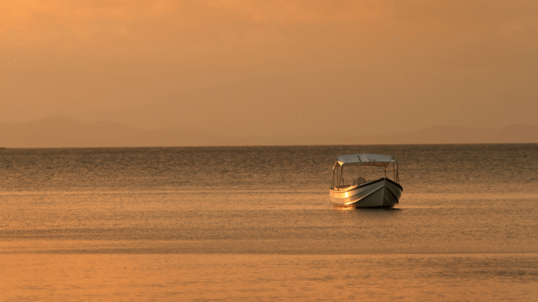 Boat in the sea at sunset