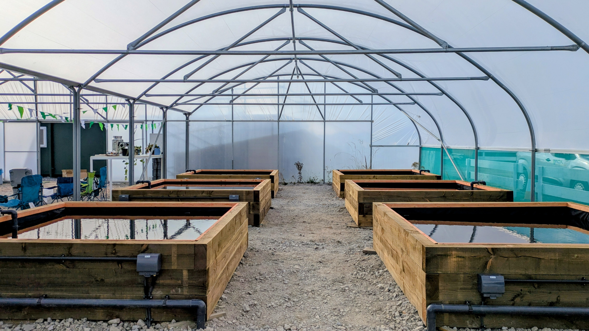 New ponds inside multi-span polytunnel